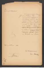 k.k. naturhistorisches Hofmuseum, Intendanzakten 1885-1896 (Hauer), Aktenzahl Z.391.A.a/1890, Seite 1